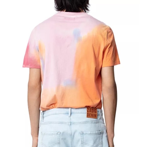Zadig and Voltaire Tie Dye Logo Tee Orange Pink Mens crewneck short sleeve M NEW - Picture 12 of 12